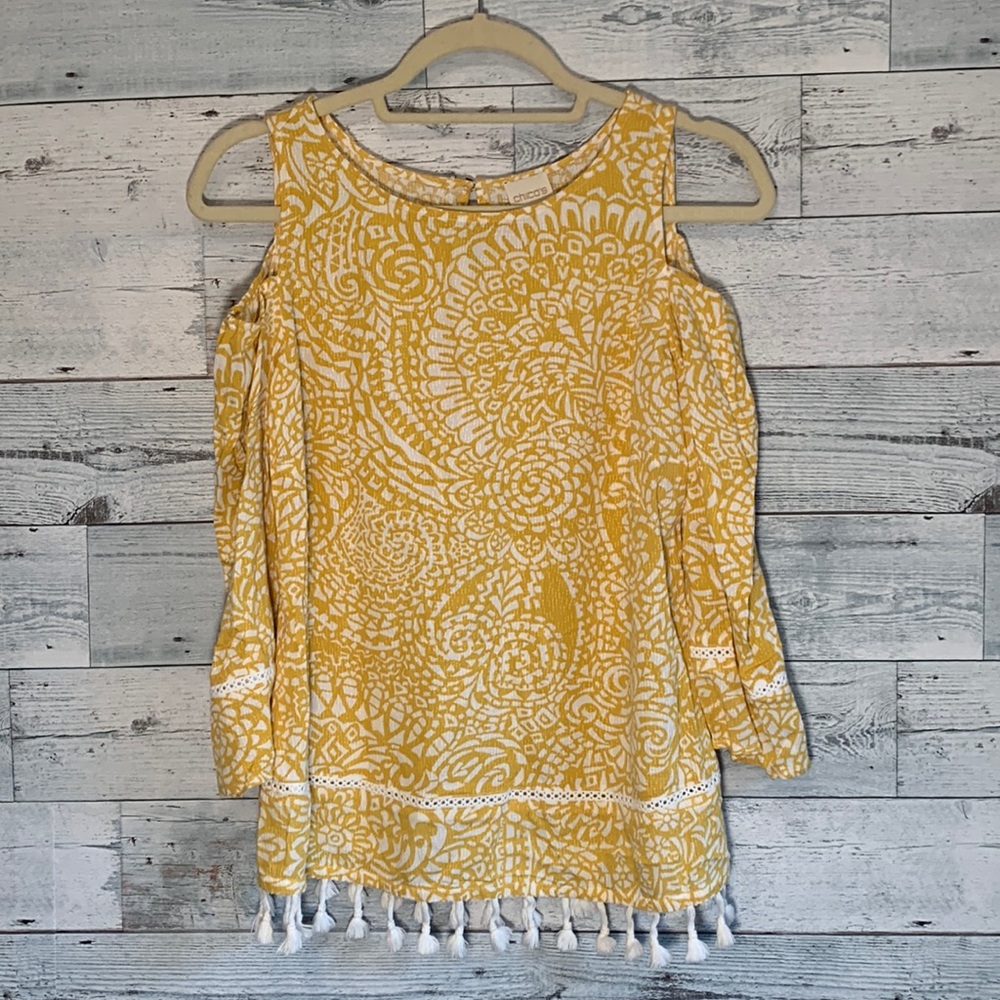 Chico’s mosaic Cold Shoulder ladies top